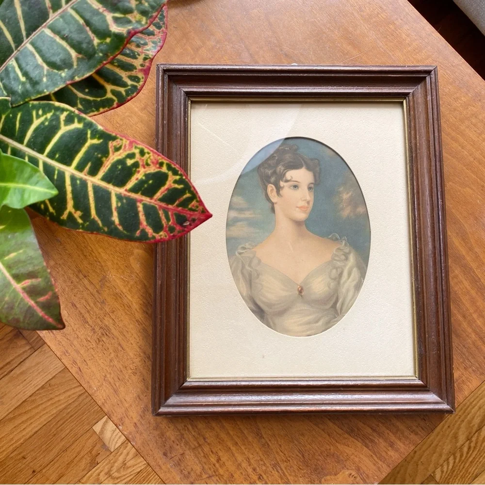 Vintage Wood Framed Print Portrait Lady Belgrave Vicountess Oval 10